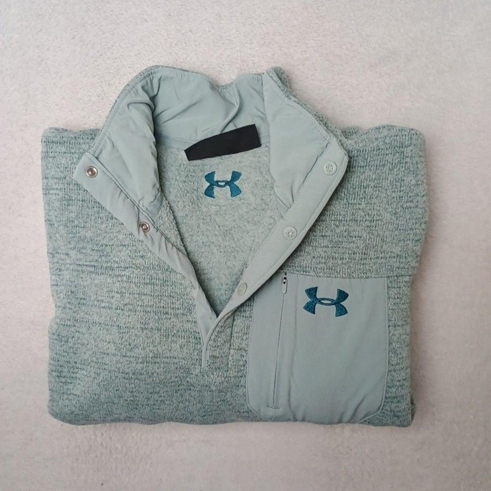 Under Armour Sweater Mens L Green Mock Neck Pullover Fleece Specialist Henley
